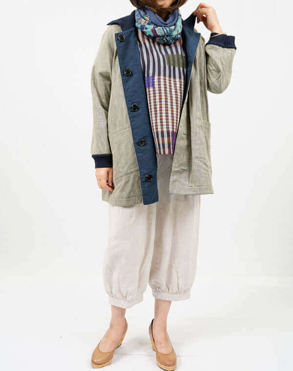 
                  
                    Load image into Gallery viewer, 綿麻リバーシブルニット使いミドルコート / BEH07034WA
                  
                