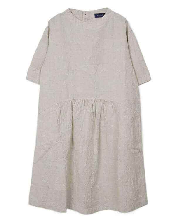 
                  
                    Load image into Gallery viewer, 綿麻柄ハイネックギャザーワンピース / BEH07042WA
                  
                