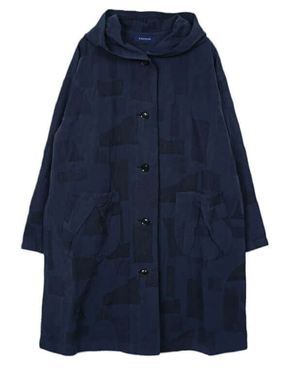 
                  
                    Load image into Gallery viewer, 綿麻柄フード付きロングコート / BEH07044WA
                  
                