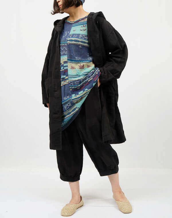 
                  
                    Load image into Gallery viewer, 綿麻柄フード付きロングコート / BEH07044WA
                  
                