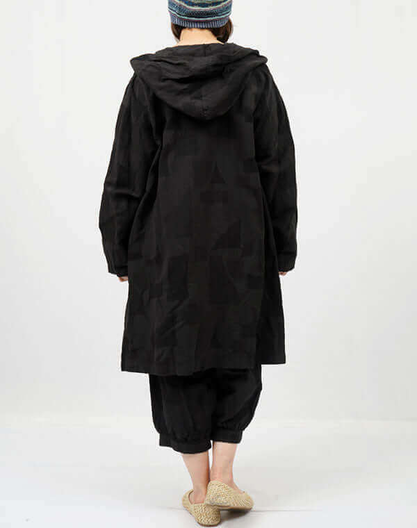 
                  
                    Load image into Gallery viewer, 綿麻柄フード付きロングコート / BEH07044WA
                  
                