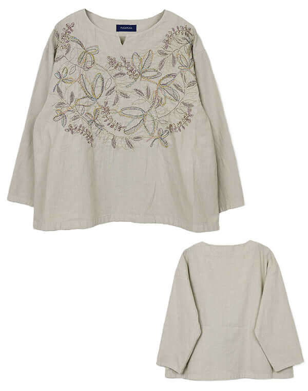 
                  
                    Load image into Gallery viewer, 製品染めリーフ刺繍入りブラウス / BEH07051WA
                  
                