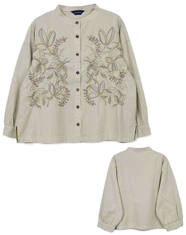 製品染めリーフ刺繍入りシャツ / BEH07053WA