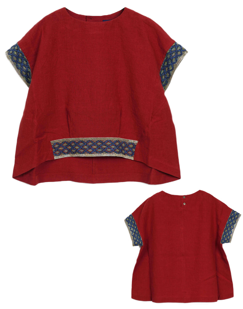 
                  
                    Load image into Gallery viewer, レース付きリネンプルオーバー / BEH07055WA
                  
                