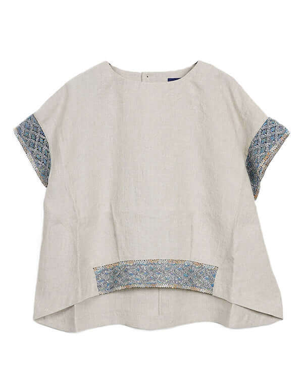 
                  
                    Load image into Gallery viewer, レース付きリネンプルオーバー / BEH07055WA
                  
                