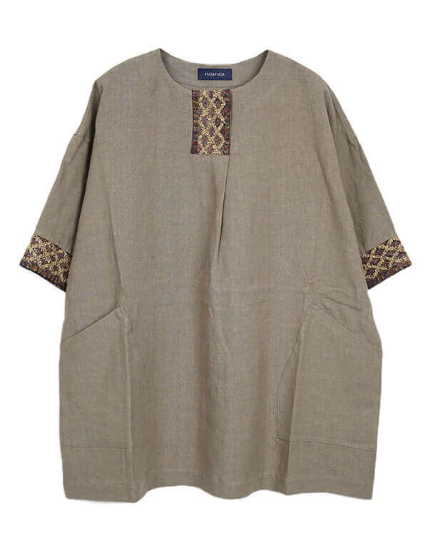 
                  
                    Load image into Gallery viewer, レース付きリネンチュニック / BEH07056WA
                  
                