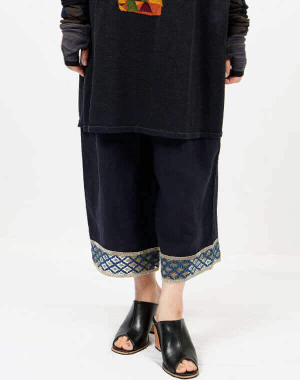 レース付きリネンストレートパンツ / BEH07058WA