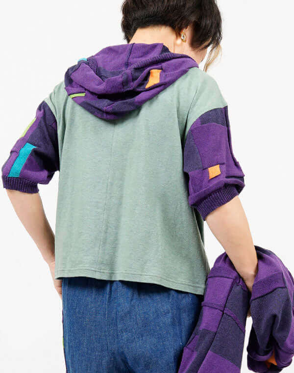 
                  
                    Load image into Gallery viewer, 綿麻ジャージーニットドッキングプルオーバー / BEH07069WA
                  
                