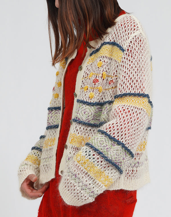 
                  
                    Load image into Gallery viewer, モヘアメッシュジャカードカーディガン / BEA01446WA
                  
                