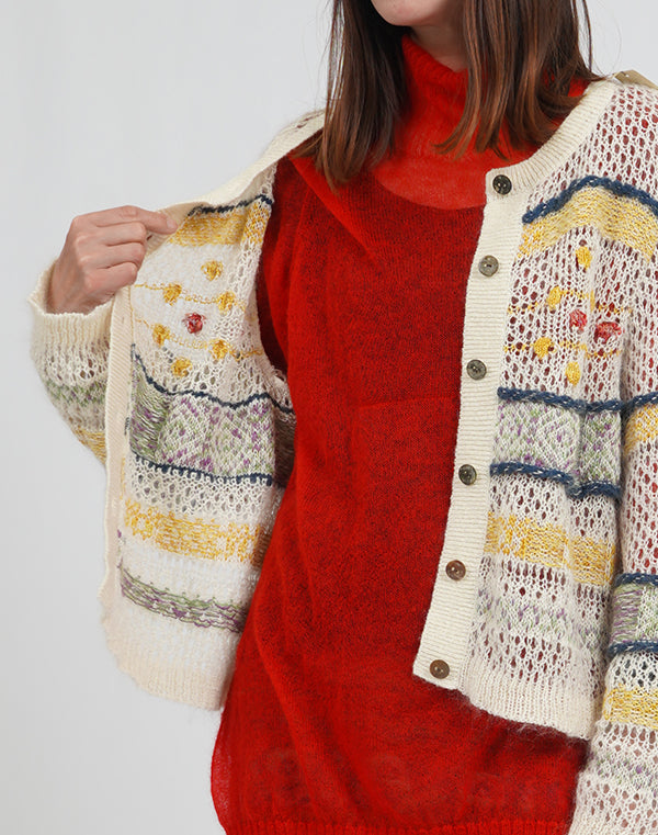 
                  
                    Load image into Gallery viewer, モヘアメッシュジャカードカーディガン / BEA01446WA
                  
                