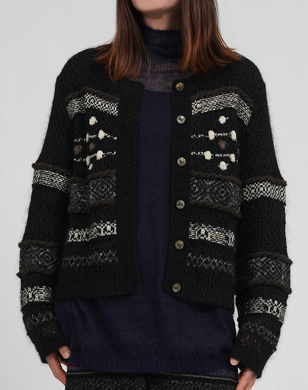 
                  
                    Load image into Gallery viewer, モヘアメッシュジャカードカーディガン / BEA01446WA
                  
                