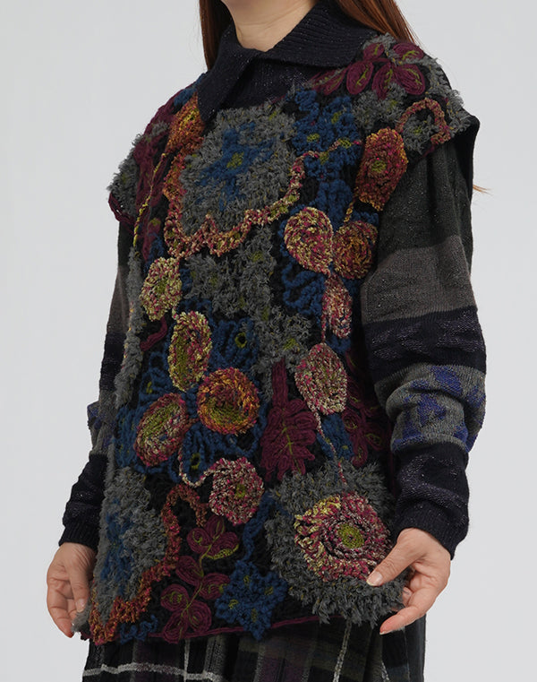 
                  
                    Load image into Gallery viewer, ニットドッキング花々刺繍ベスト / BEA01455WA
                  
                