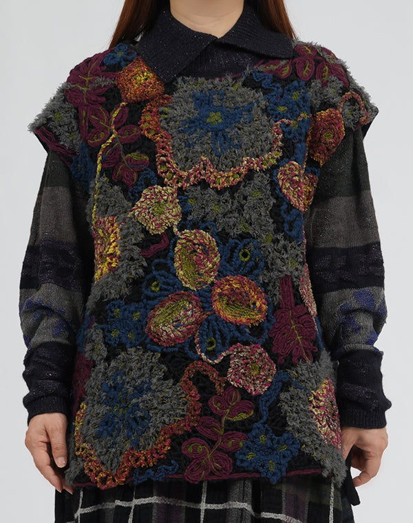 
                  
                    Load image into Gallery viewer, ニットドッキング花々刺繍ベスト / BEA01455WA
                  
                