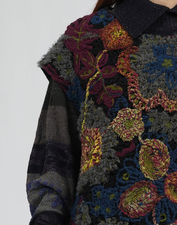 
                  
                    Load image into Gallery viewer, ニットドッキング花々刺繍ベスト / BEA01455WA
                  
                