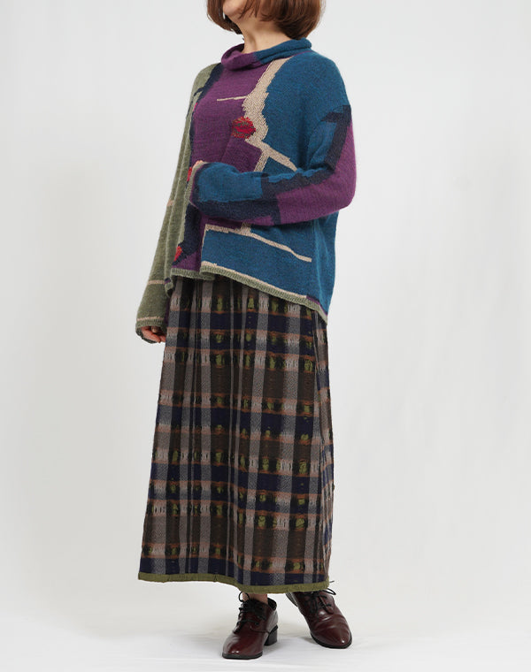 
                  
                    Load image into Gallery viewer, 穴あきチェック柄リバーシブルロングスカート / BEA07449WA
                  
                