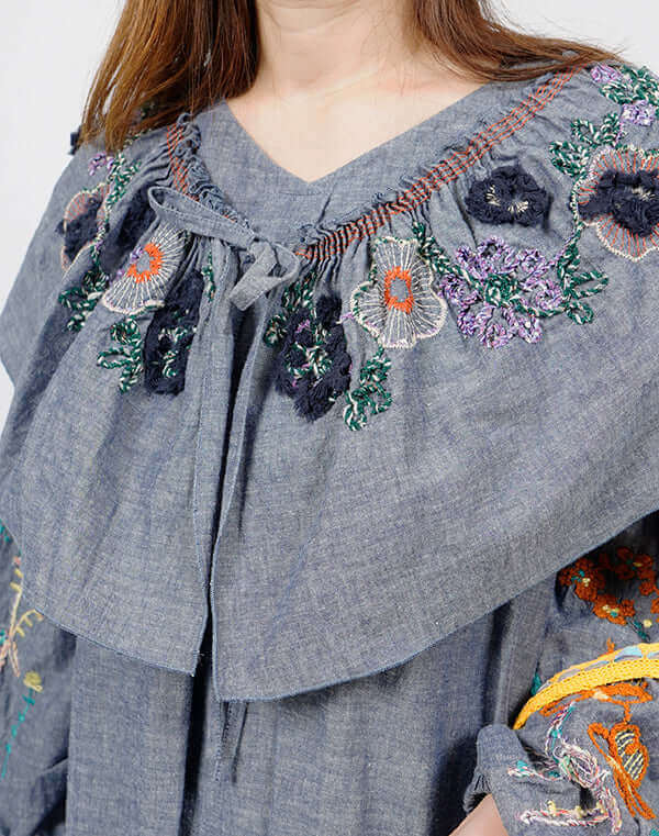 
                  
                    Load image into Gallery viewer, フラワー刺繍ギャザー付け衿 / BEH01048WA
                  
                