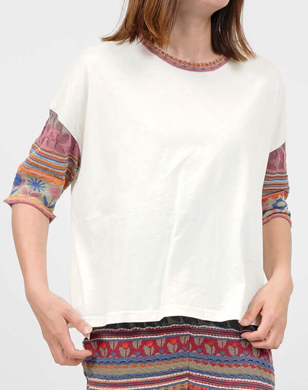 
                  
                    Load image into Gallery viewer, ジャカードニットワイドTシャツ / BEH01106WA
                  
                