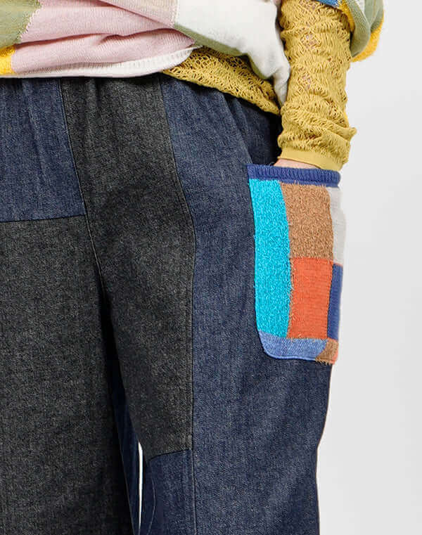 
                  
                    Load image into Gallery viewer, デニムパッチワークパンツ / BEH01086WA
                  
                