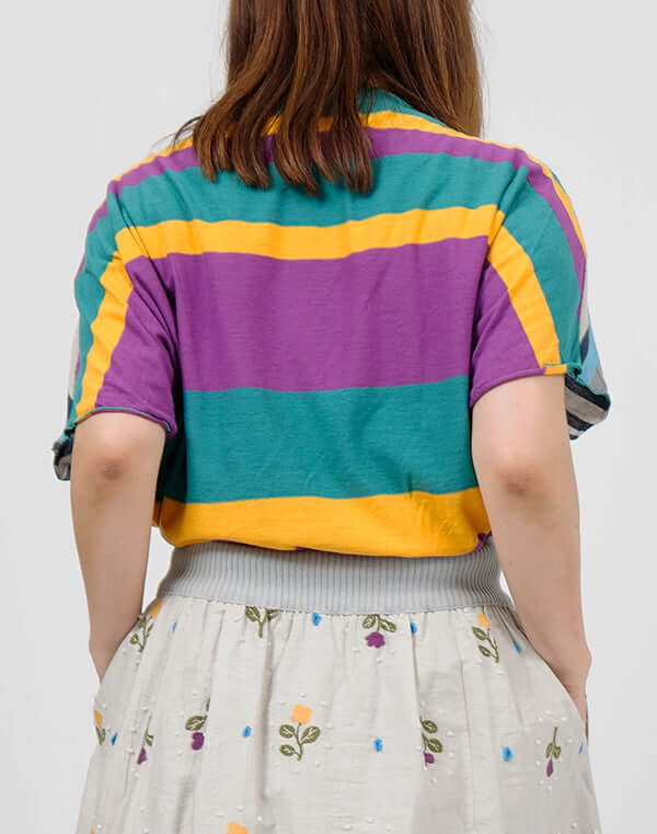 
                  
                    Load image into Gallery viewer, 前後切替ボーダーフレンチスリーブショートTシャツ / BEH01104WA
                  
                