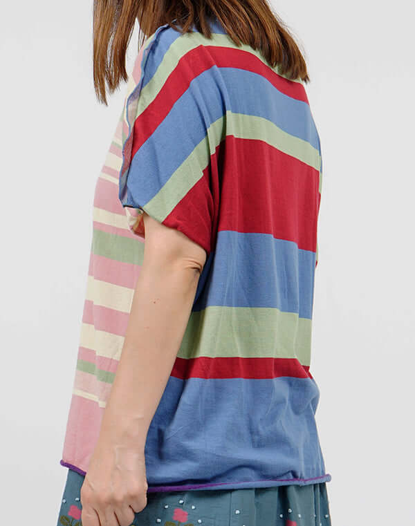 
                  
                    Load image into Gallery viewer, 前後切替ボーダーフレンチスリーブショートTシャツ / BEH01104WA
                  
                