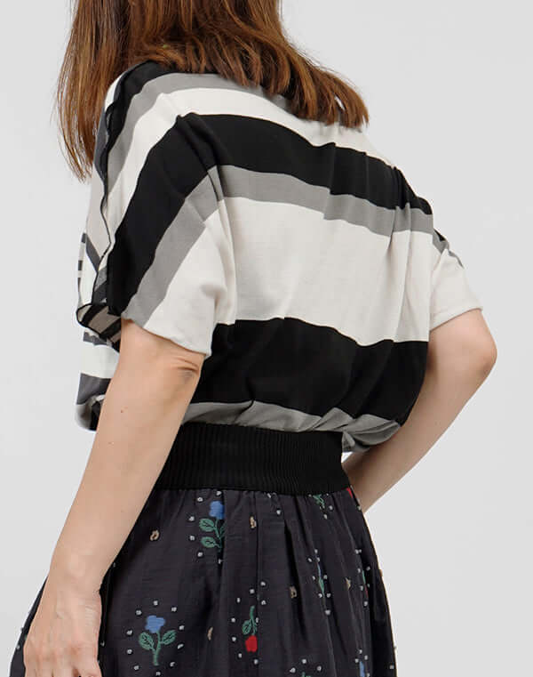 
                  
                    Load image into Gallery viewer, 前後切替ボーダーフレンチスリーブショートTシャツ / BEH01104WA
                  
                