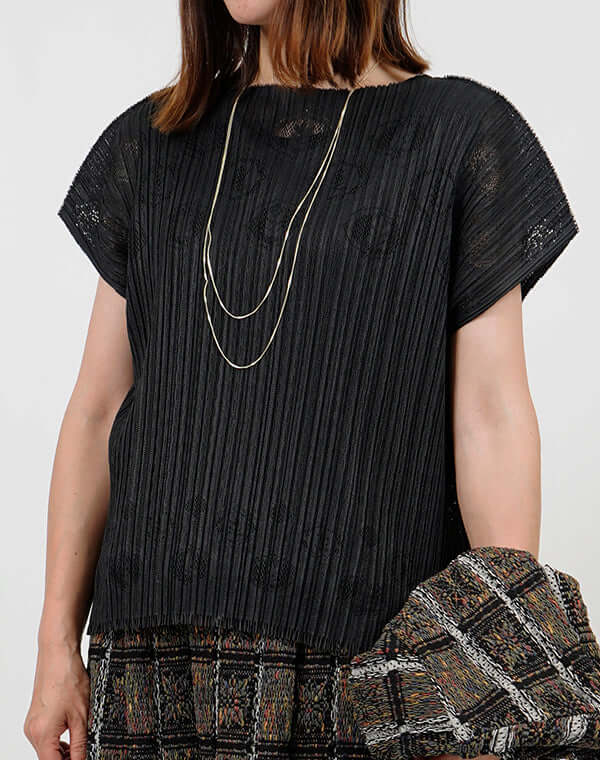 プリーツニットレースフレンチスリーブプルオーバー / BEH01113WA