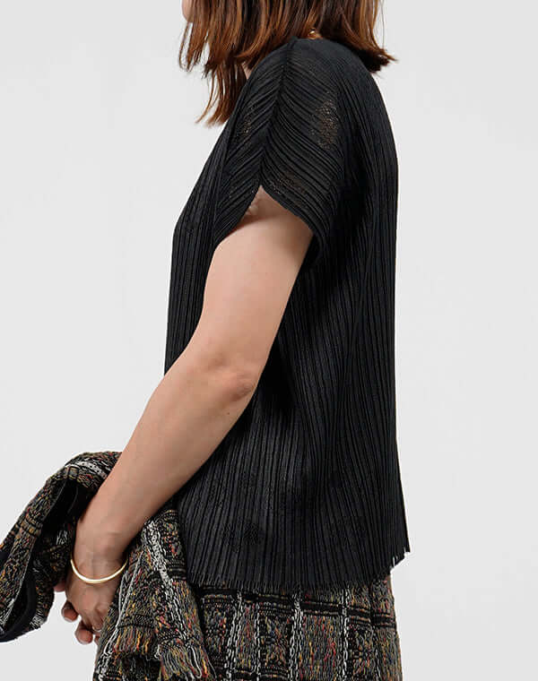 
                  
                    Load image into Gallery viewer, プリーツニットレースフレンチスリーブプルオーバー / BEH01113WA
                  
                