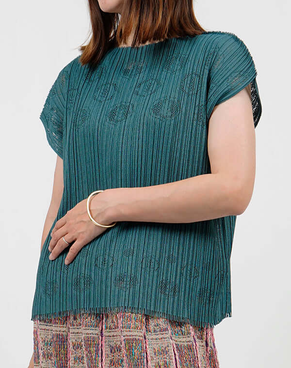 
                  
                    Load image into Gallery viewer, プリーツニットレースフレンチスリーブプルオーバー / BEH01113WA
                  
                