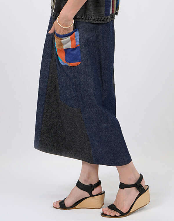 
                  
                    Load image into Gallery viewer, デニムパッチワークスカート / BEH01085WA
                  
                