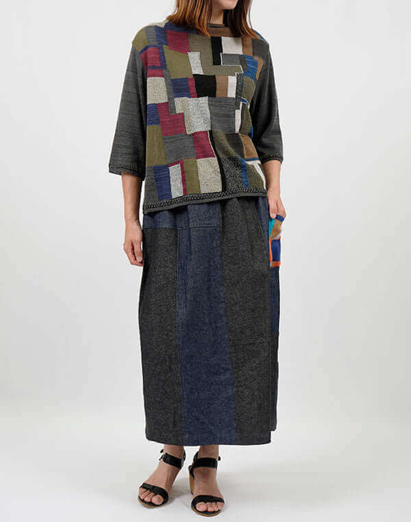 
                  
                    Load image into Gallery viewer, デニムパッチワークスカート / BEH01085WA
                  
                