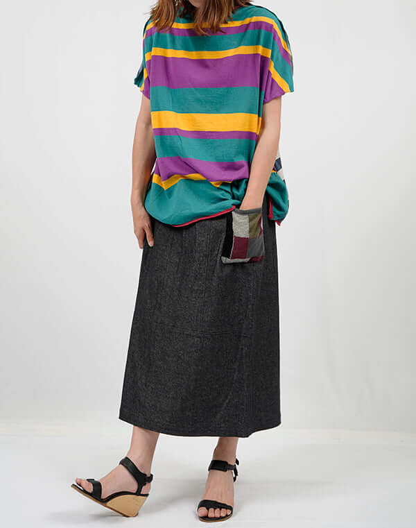 
                  
                    Load image into Gallery viewer, 前後切替ボーダーフレンチスリーブTシャツ / BEH01105WA
                  
                