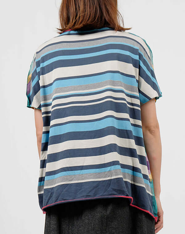 
                  
                    Load image into Gallery viewer, 前後切替ボーダーフレンチスリーブTシャツ / BEH01105WA
                  
                