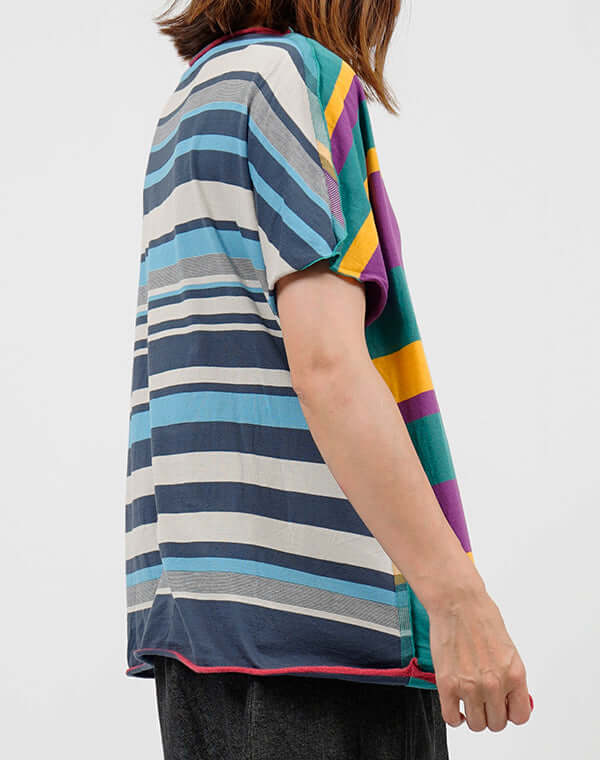 
                  
                    Load image into Gallery viewer, 前後切替ボーダーフレンチスリーブTシャツ / BEH01105WA
                  
                