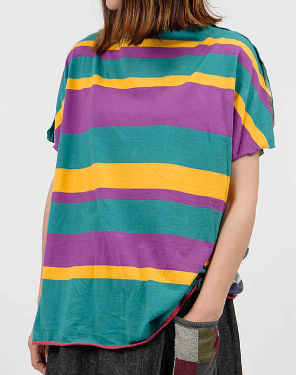 前後切替ボーダーフレンチスリーブTシャツ / BEH01105WA