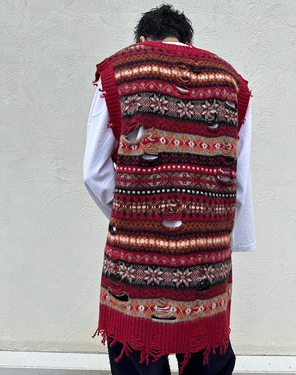 
                  
                    Load image into Gallery viewer, OVERSIZED FAIR-ISLE VEST / 310175242001
                  
                