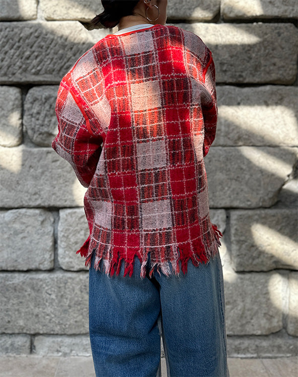 
                  
                    Load image into Gallery viewer, Fringe V-Neck Shirt - Wool Plaid / 312332252001
                  
                
