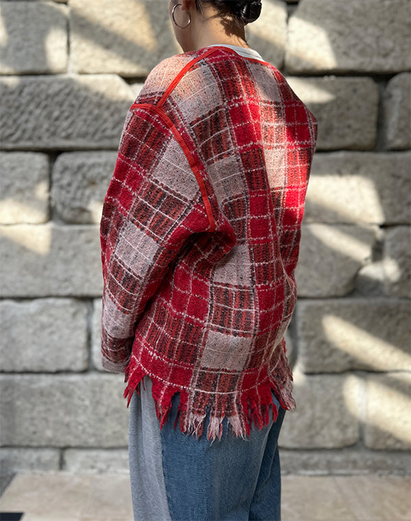 
                  
                    Load image into Gallery viewer, Fringe V-Neck Shirt - Wool Plaid / 312332252001
                  
                