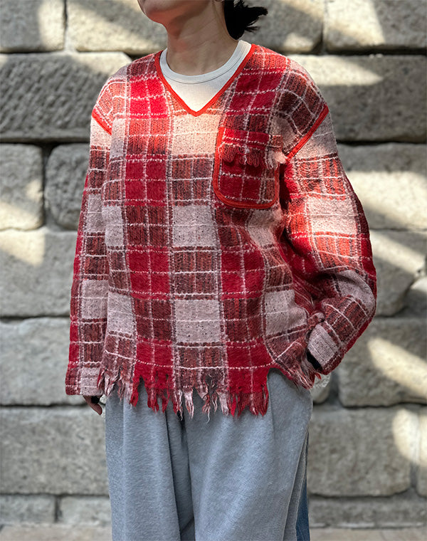 
                  
                    Load image into Gallery viewer, Fringe V-Neck Shirt - Wool Plaid / 312332252001
                  
                