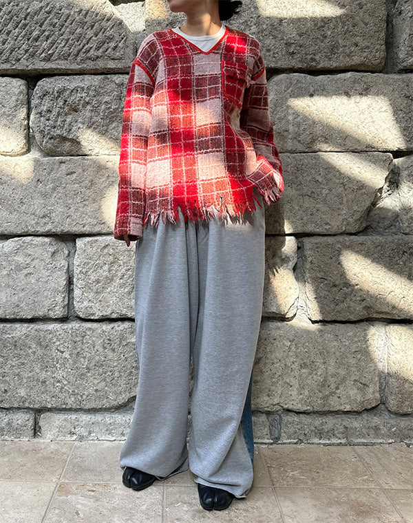 
                  
                    Load image into Gallery viewer, Fringe V-Neck Shirt - Wool Plaid / 312332252001
                  
                