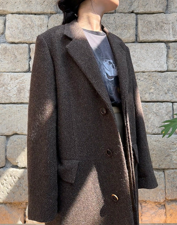 
                  
                    Load image into Gallery viewer, LAMA SHETLAND WOOL TWEED CHESTERFIELD COAT / 314178242002
                  
                