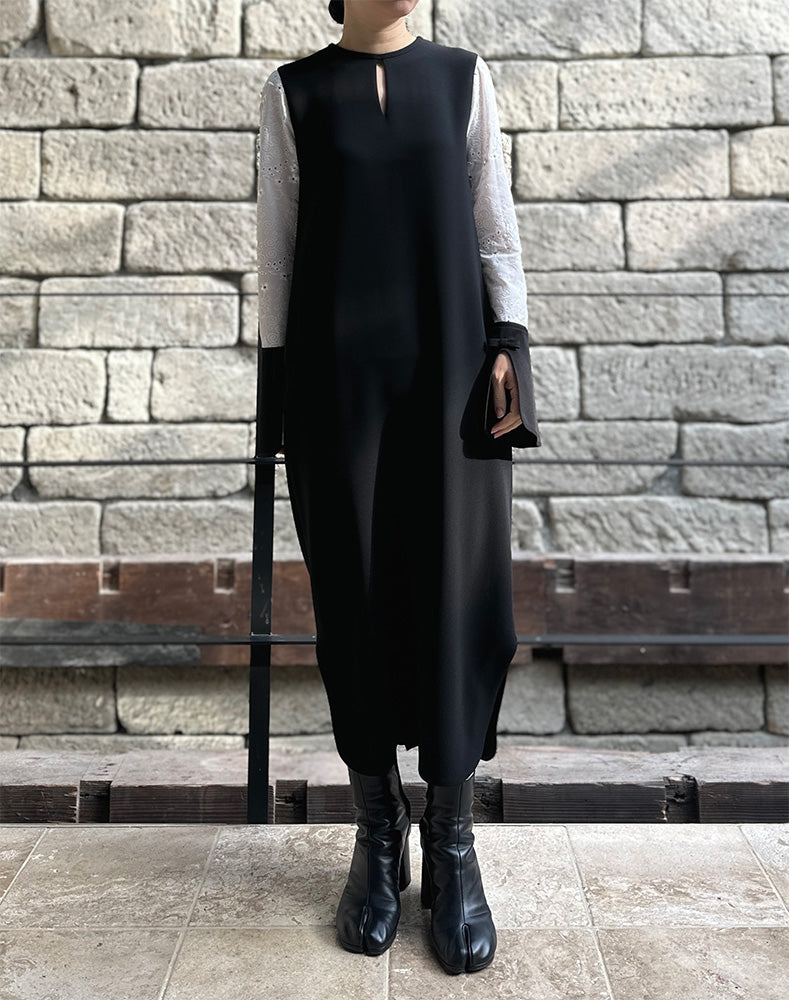 
                  
                    Load image into Gallery viewer, Triacetate Georgette Floral Embroidery Sleeve Classic Dress / 303165252005
                  
                