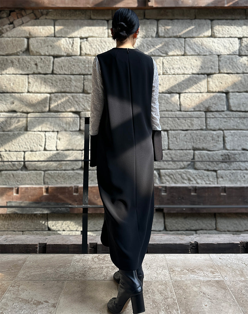 
                  
                    Load image into Gallery viewer, Triacetate Georgette Floral Embroidery Sleeve Classic Dress / 303165252005
                  
                