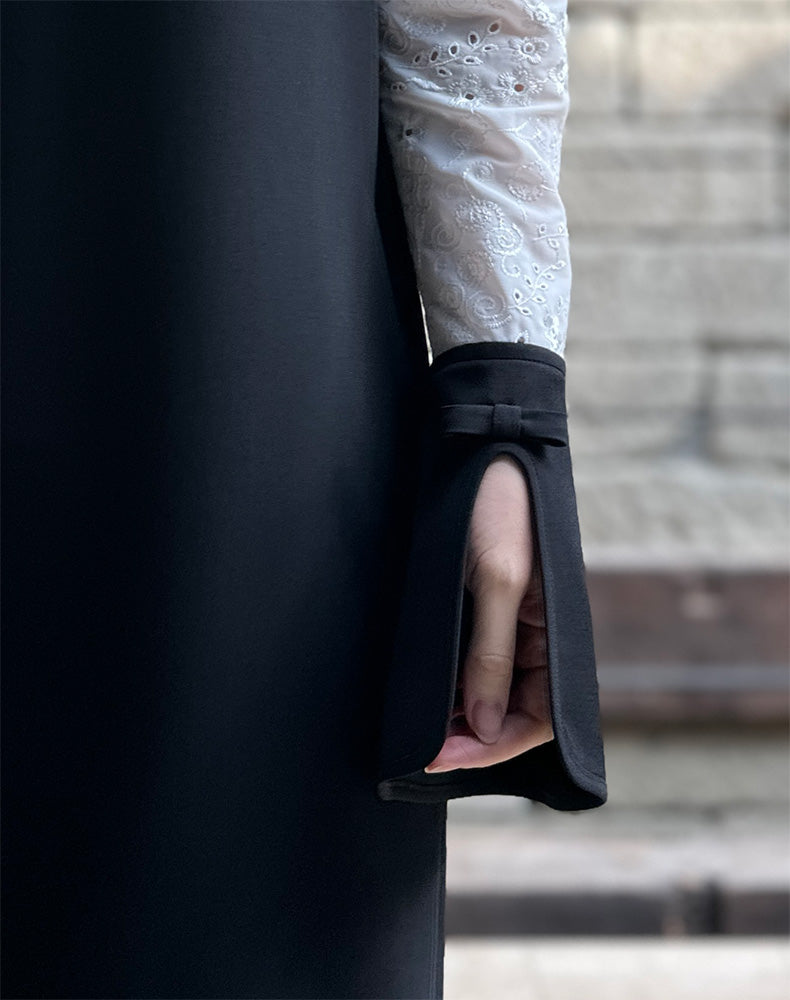 
                  
                    Load image into Gallery viewer, Triacetate Georgette Floral Embroidery Sleeve Classic Dress / 303165252005
                  
                