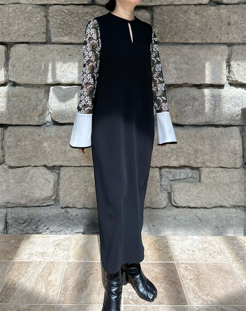 
                  
                    Load image into Gallery viewer, Floral Lace-Sleeve Classic Dress / 303165251005
                  
                