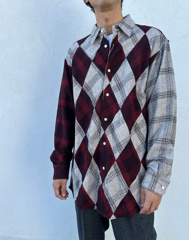 
                  
                    Load image into Gallery viewer, Diamond Patcwork Flannel Shirt / 311846242002
                  
                