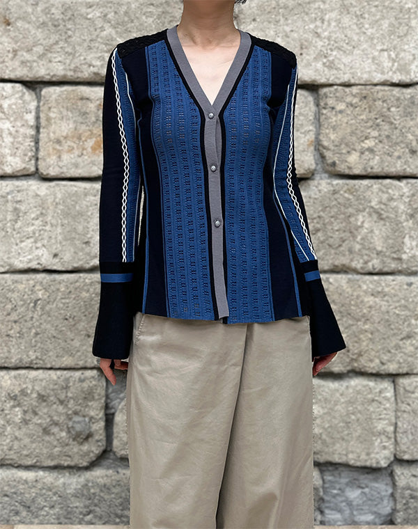 
                  
                    Load image into Gallery viewer, Geometric Pattern Knitted Cardigan / 308165252001
                  
                
