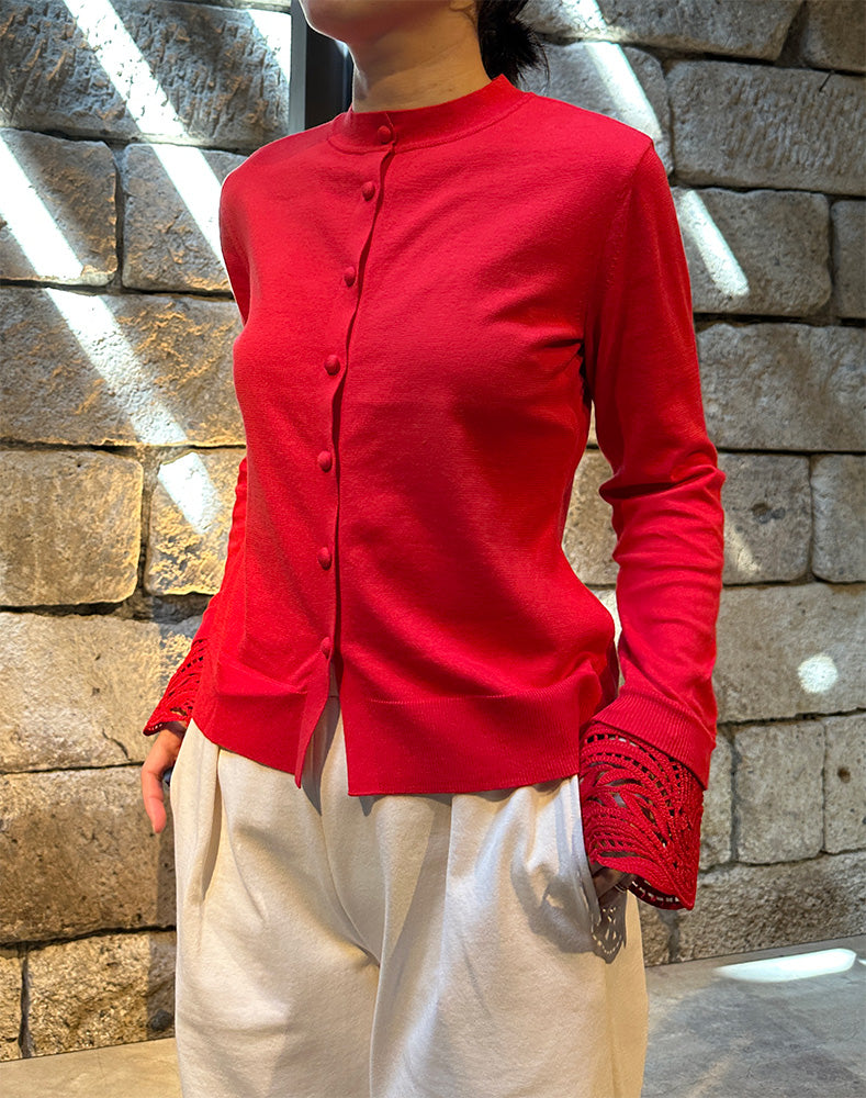 
                  
                    Load image into Gallery viewer, Detachable Embroidery Cuff Knitted Cardigan / 308165252002
                  
                