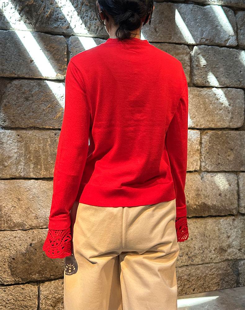 
                  
                    Load image into Gallery viewer, Detachable Embroidery Cuff Knitted Cardigan / 308165252002
                  
                