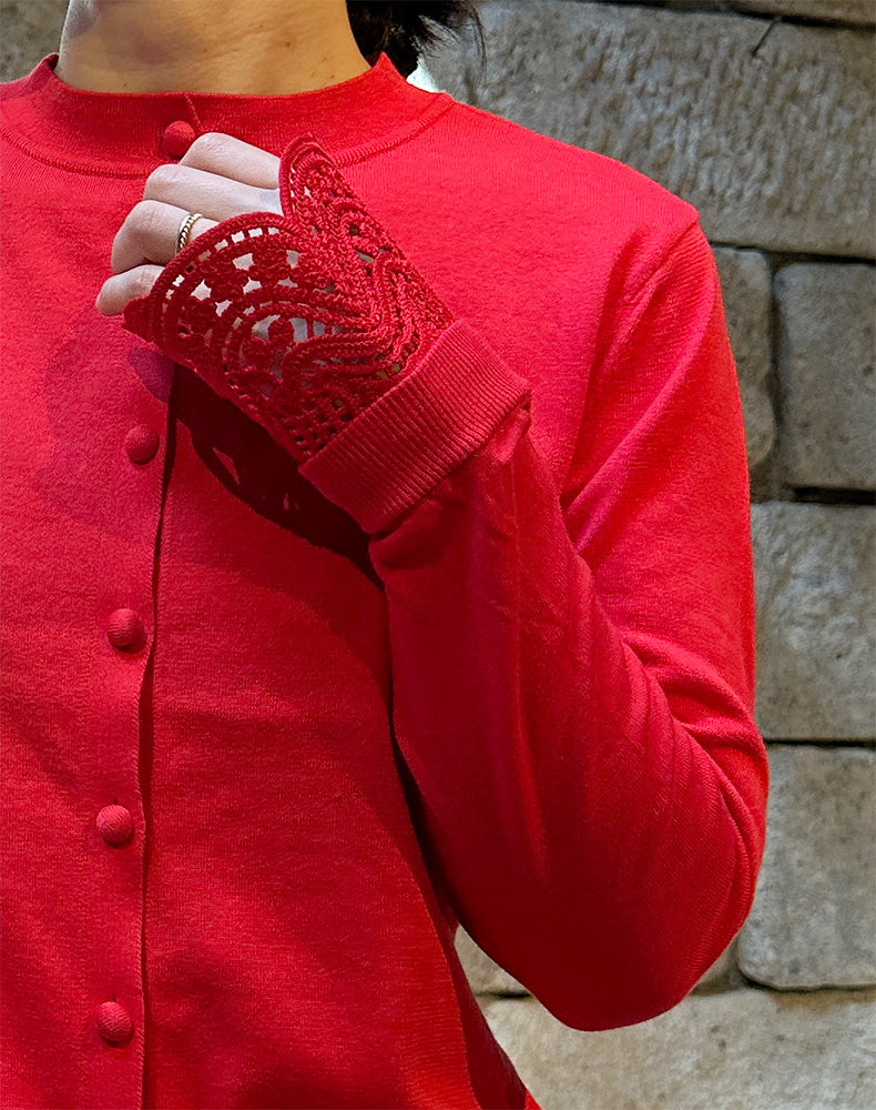 
                  
                    Load image into Gallery viewer, Detachable Embroidery Cuff Knitted Cardigan / 308165252002
                  
                