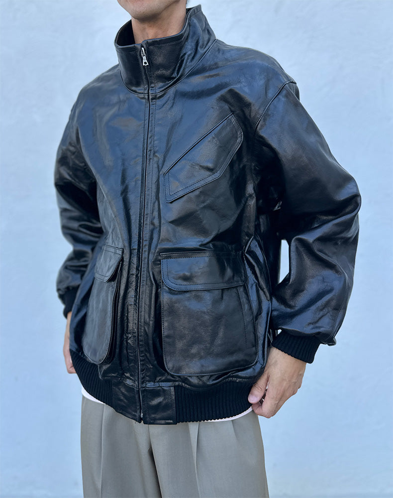 
                  
                    Load image into Gallery viewer, LAMB LEATHER ZIP BLOUSON / 313192252002
                  
                